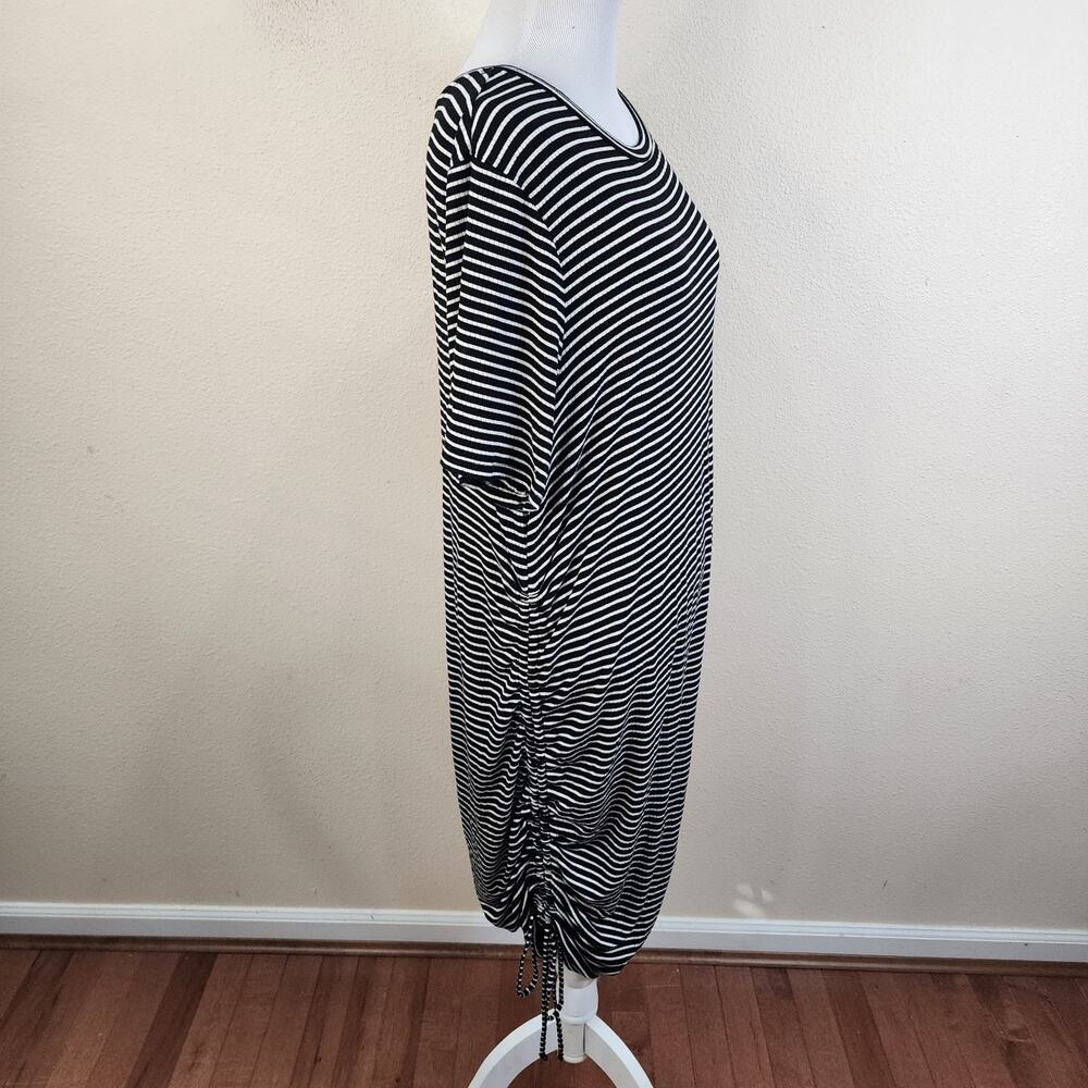 SOLD Maternity Ruched Black White Bodycon Striped Midi Dress Size XXL - Picture 2 of 6